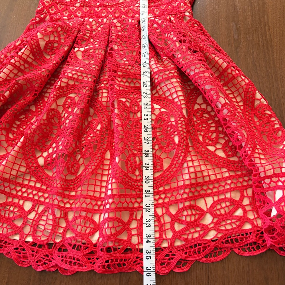 Anthropologie HD in Paris Dress Dress Women's 8 Coral Red Crochet Lace - Picture 14 of 14